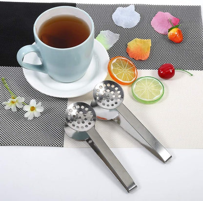 Round Tea Bag Squeezer 2 Pack Stainless Steel 340 Tea Bag Tongs Strainer Perforated Filter 4.7cm Head 15.5cm Length No Mess Drip Extraction for Coffee Lemon Slices