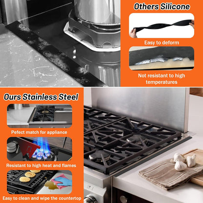 Stainless Steel Stove Gap Covers (2PCS),Stove Gap Filler,Range Trim Kit,Stove Guard for Kitchen Oven Gap Between Stovetop and Counter,Easy Clean Heat Resistant,Adjustable Length 13.8'' to 27.5'',Black