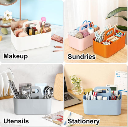Multiuse Caddy Organizer with Handle, Portable Divided Plastic Tote Bin - Art Craft, Stationary Pen Marker Crayons, Makeup Hair Supplies Storage - Bathroom, Classroom, Dorm, Office, Desk Holder - Grey