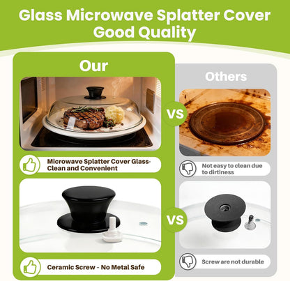 10in Glass Microwave Cover For Food, Glass Microwave Splatter Cover | Heat Resistant Tempered Glass Splatter Guard, Vented Universal Microwave Plate Cover, Dishwasher Safe