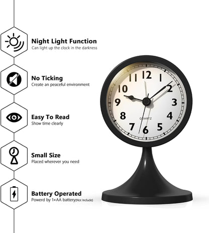 AYRELY® 3" Analog Alarm Clock, Retro Small Clock, Desk Clock for Bathroom
