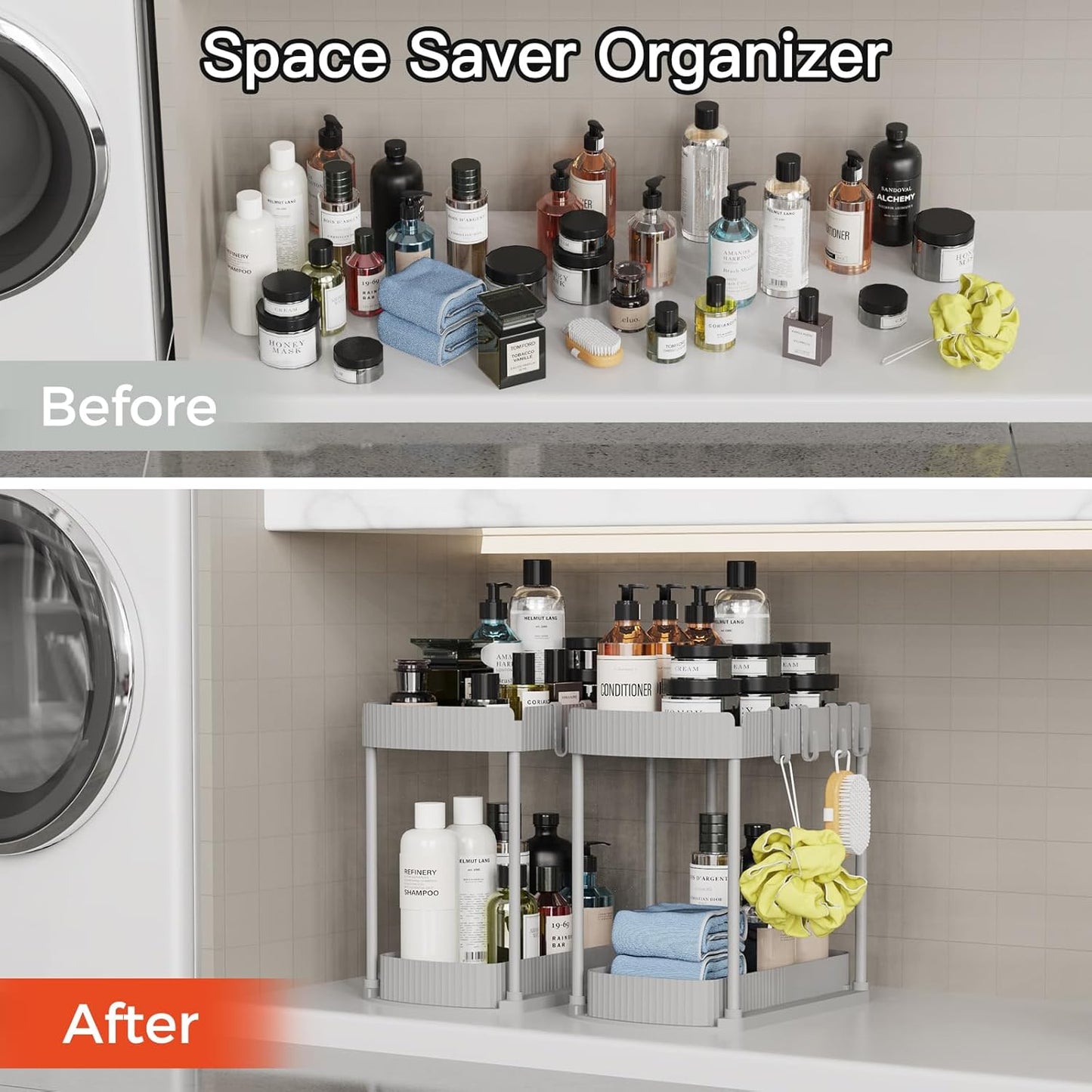 2 Packs Under Sink Pull-Out Storage Organizers, 12.8 Inches, Black | Multi-Purpose Cabinet Organizers and Storage for Bathroom & Kitchen
