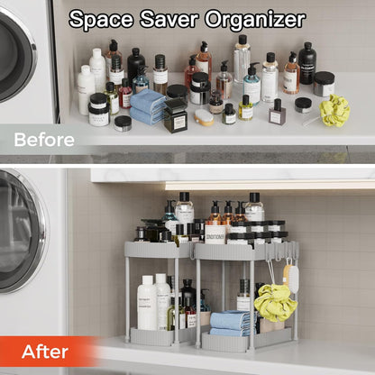 2 Packs Under Sink Pull-Out Storage Organizers, 12.8 Inches, Black | Multi-Purpose Cabinet Organizers and Storage for Bathroom & Kitchen