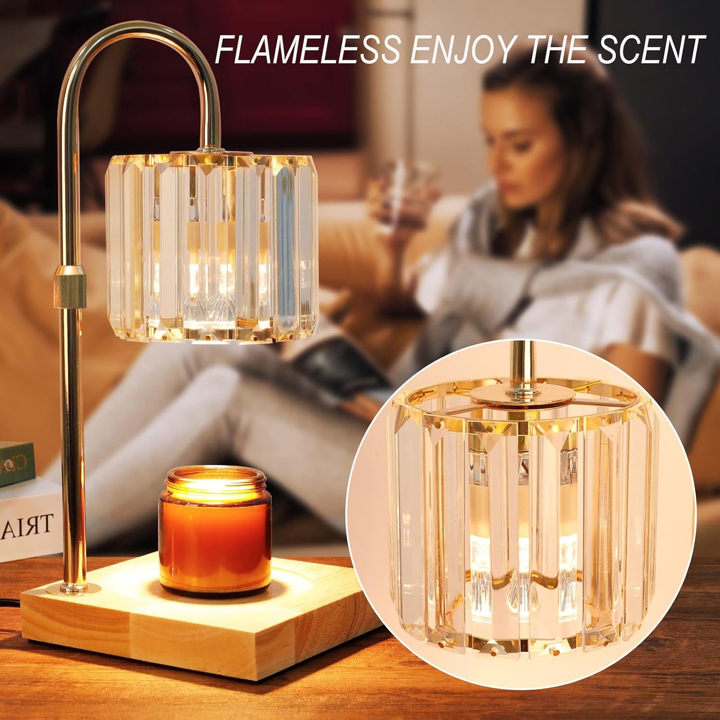 Yuichoy Candle Warmer Lamp with Timer, Dimmable Electric Candle Wamer Adjustable Height, Glass Modern Candles Melter Lamp, Gifts for Women Mom, Clear