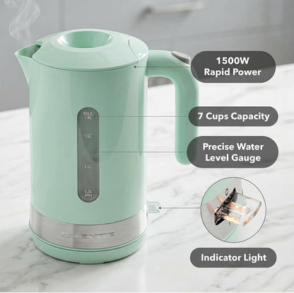 OVENTE 1.8L Electric Kettle with 1500W Fast Boiling Heater, Black KP413B | Best For Coffee or Tea, BPA-Free, Easy-Fill Lid, Water Level Window, Auto Shut-Off & Boil-Dry Protection, Removable Filter