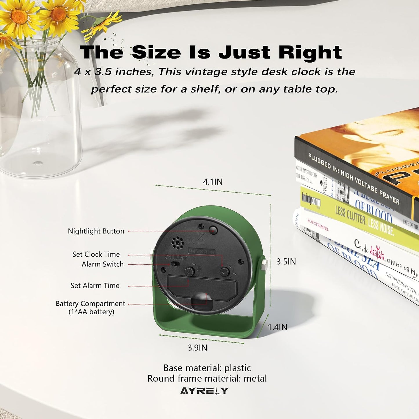AYRELY® 3.5" Small Analog Travel Alarm Clock, Battery Operated Desk Clock | Cute Table Clock with Light, Adjustable Angle, Bedside, Bedrooms, Kids' Rooms and Living Room Decor (Orange)