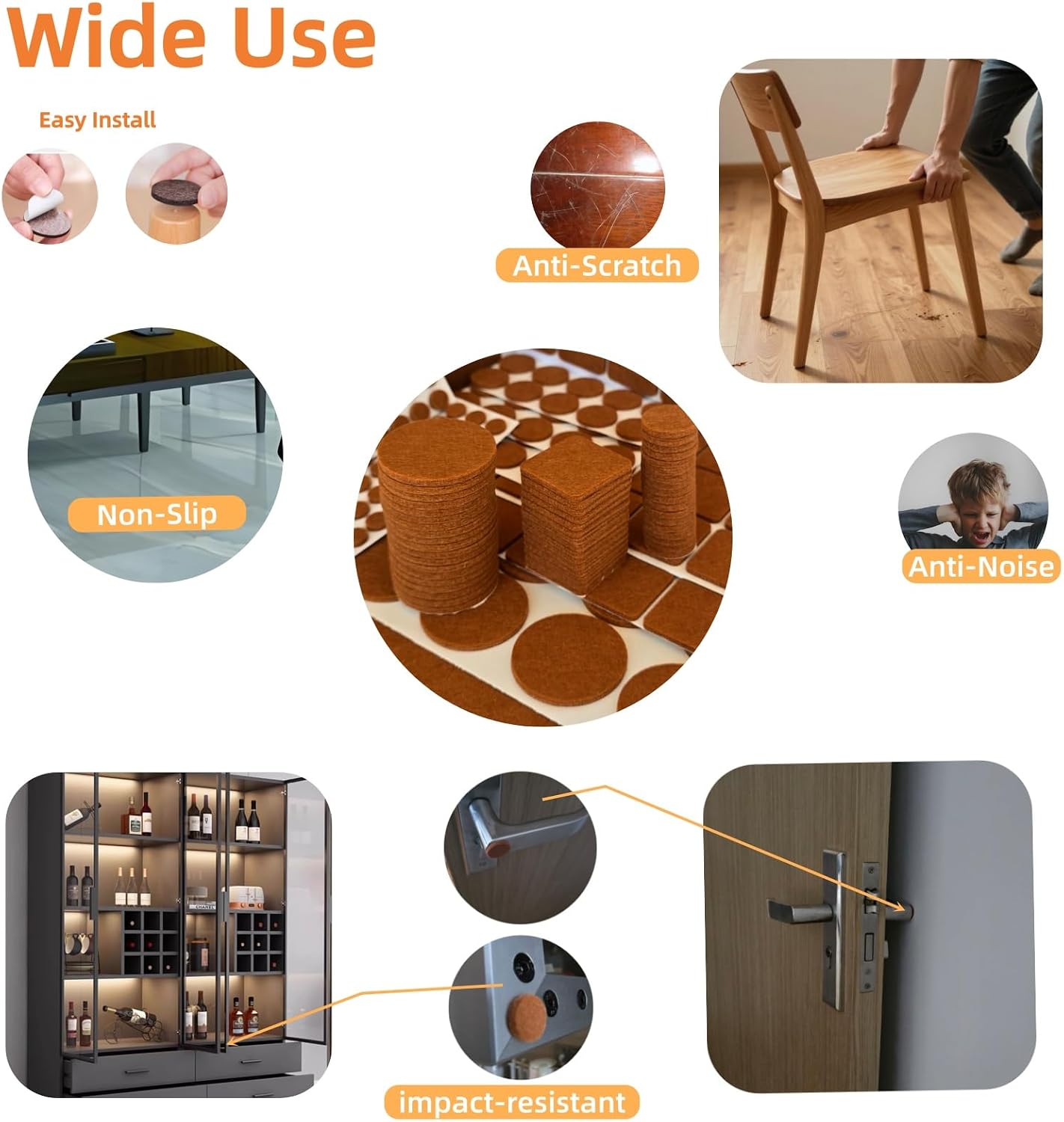 Self-Adhesive Felt Furniture Pads,Chair Leg Protectors for Hardwood Floors | 192 pcs,Multi-Size,Anti-Scratch,Anti-noise