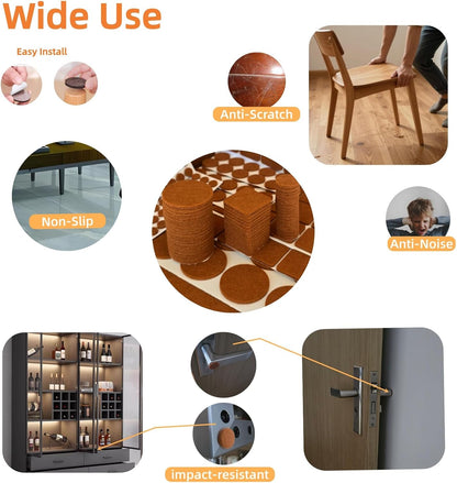 Self-Adhesive Felt Furniture Pads,Chair Leg Protectors for Hardwood Floors | 192 pcs,Multi-Size,Anti-Scratch,Anti-noise