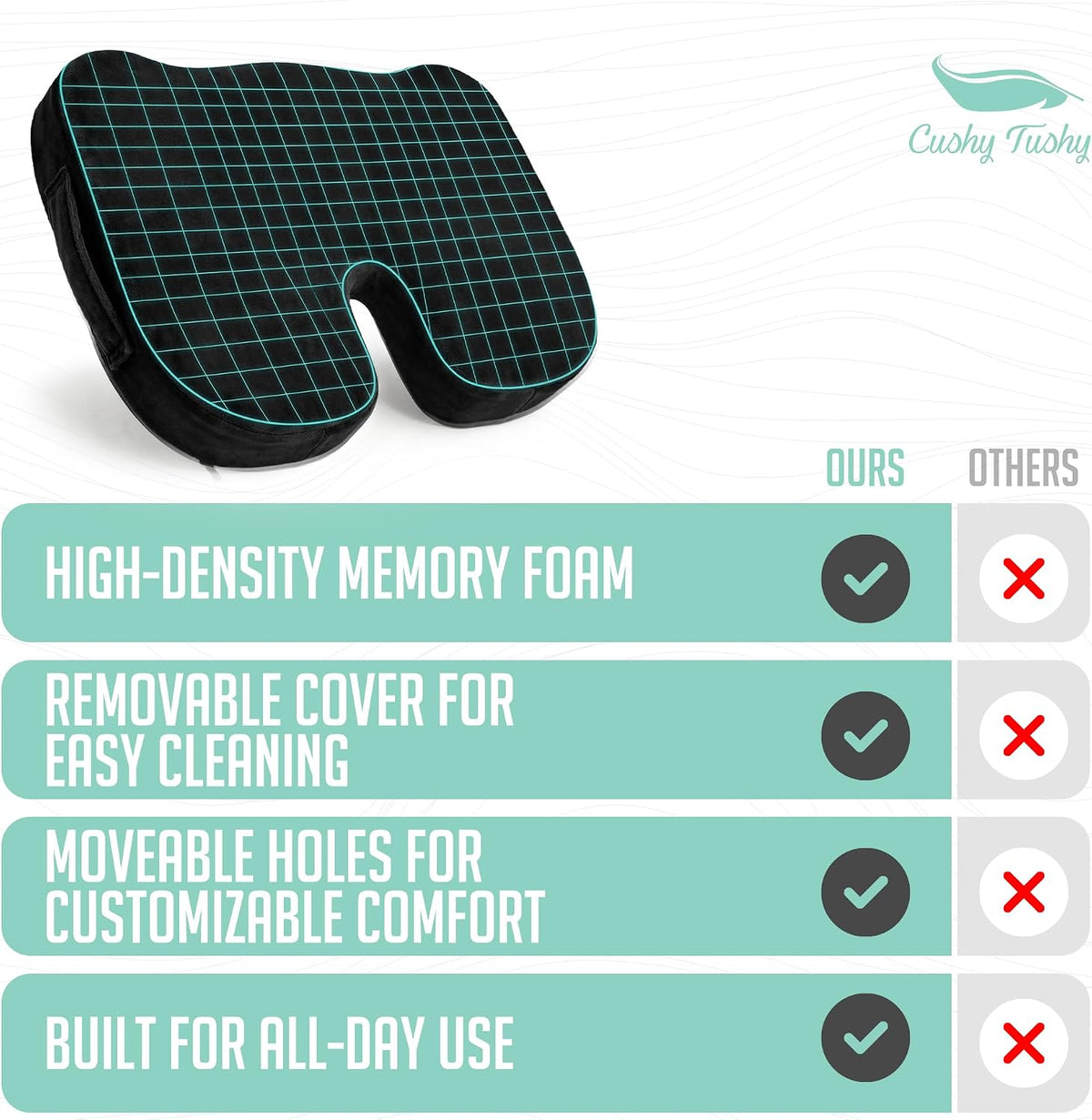 Cushy Tushy Premium Foldable Travel Seat Cushion - for Relief of Lower Back, Sciatic, Butt and Tailbone Pain - for Home & Office Use, Perfect for Travel or Driving - Coccyx Seat Cushion