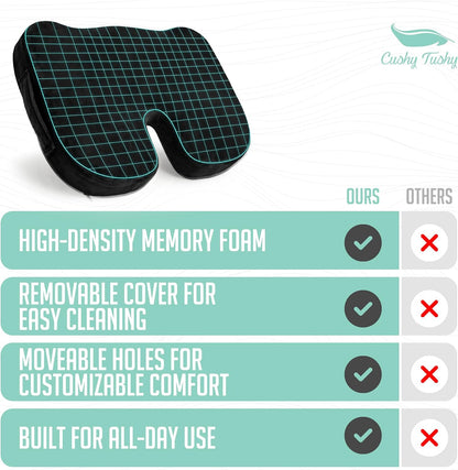 Cushy Tushy Premium Foldable Travel Seat Cushion - for Relief of Lower Back, Sciatic, Butt and Tailbone Pain - for Home & Office Use, Perfect for Travel or Driving - Coccyx Seat Cushion