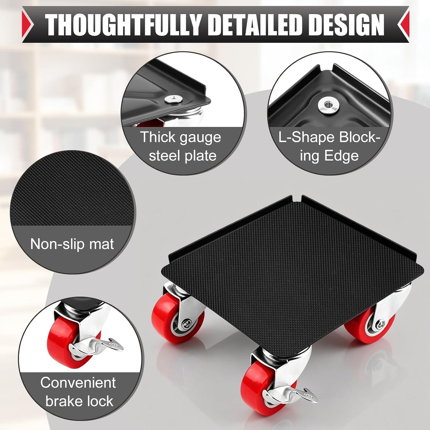 Furniture Dolly Set – Premium 5-Wheel Furniture Mover with Silent Rubber Casters & 1650 LBS Max Load, Heavy-Duty Furniture Mover with Lifter Tool for Moving Furniture