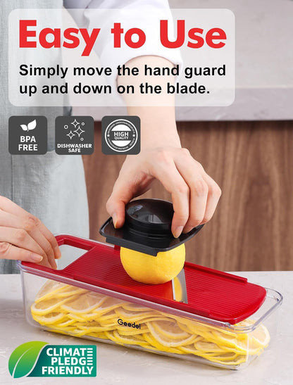 Geedel Professional Mandoline Slicer for Kitchen, Multi Purpose Vegetable Slicer Cutter, Vegetable Cutter Onion Cutter for Veggie Fruit Cheese | Slice, Shred & Julienne, Sharp Stainless Steel Blades, Dishwasher Safe, No BPA, Safety Hand Guard, For