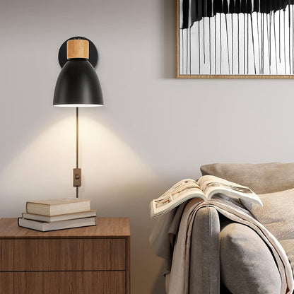 Wall Sconces Plug in, Swing Arm Wall Lamp with Power Cord, White Plug in Wall Lighting Fixtures Set of Two, Bedside Wall Mounted Reading Lamp with Switch, for Bedside Bedroom Hallway
