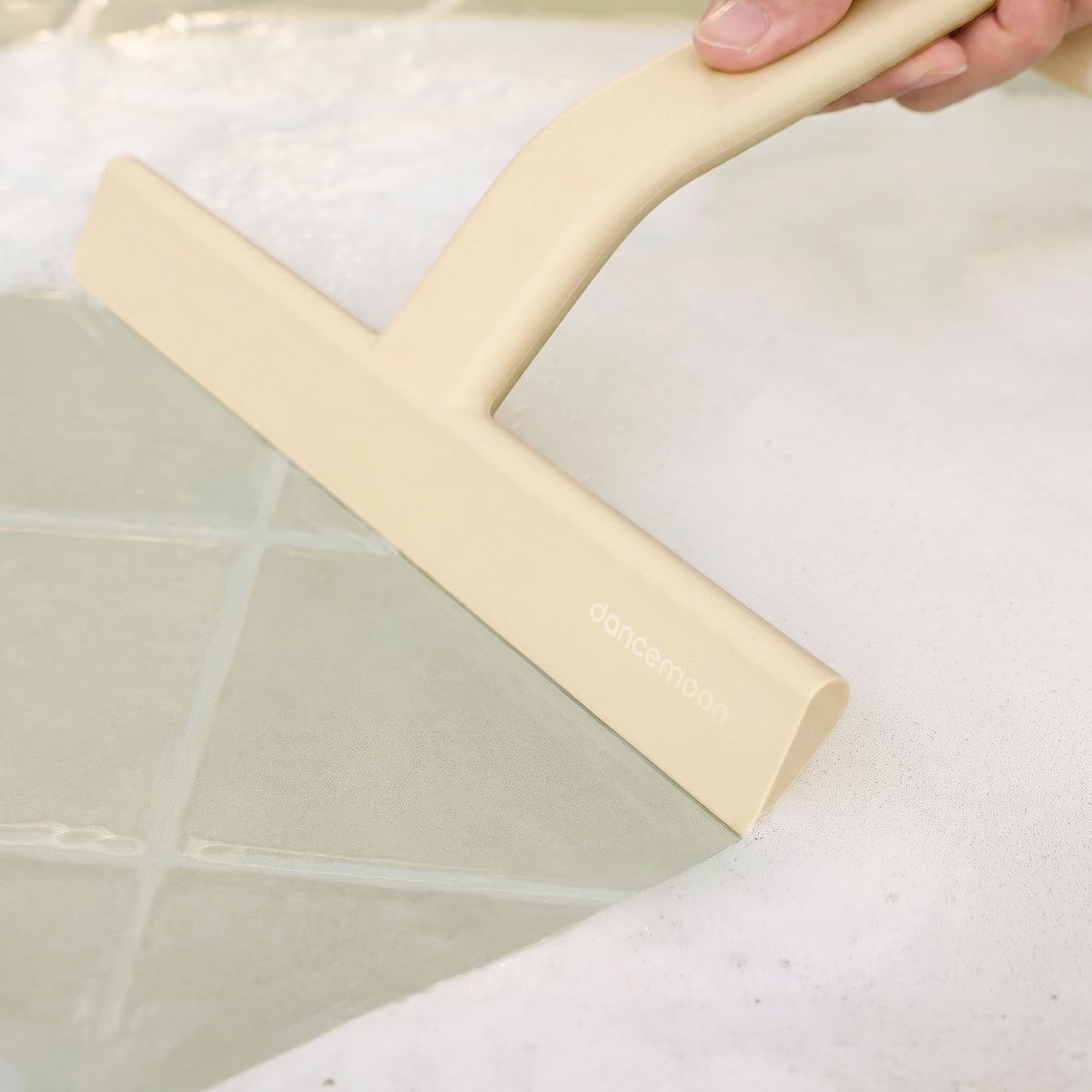 JustHang Shower Squeegee with Built-in Hook, 10-Inch Black | Award-Winning Design, All-One-Piece Soft-Touch Silicone, for Glass Door, Bathroom, Window, Mirror, Tile Wall, Car