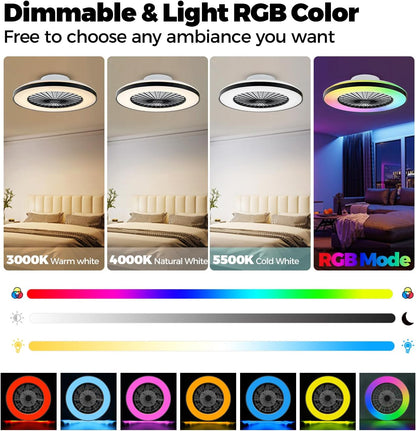 18.9" RGB Flush Mount Ceiling Fan with Light, 6 Speeds 3 Colors | Indoor Ceiling Fan · RGB+3CCT Dimmable · App/Remote Control · Quiet DC · 6-Speed Reversible · Flush Mount 18.9" · Kids Room