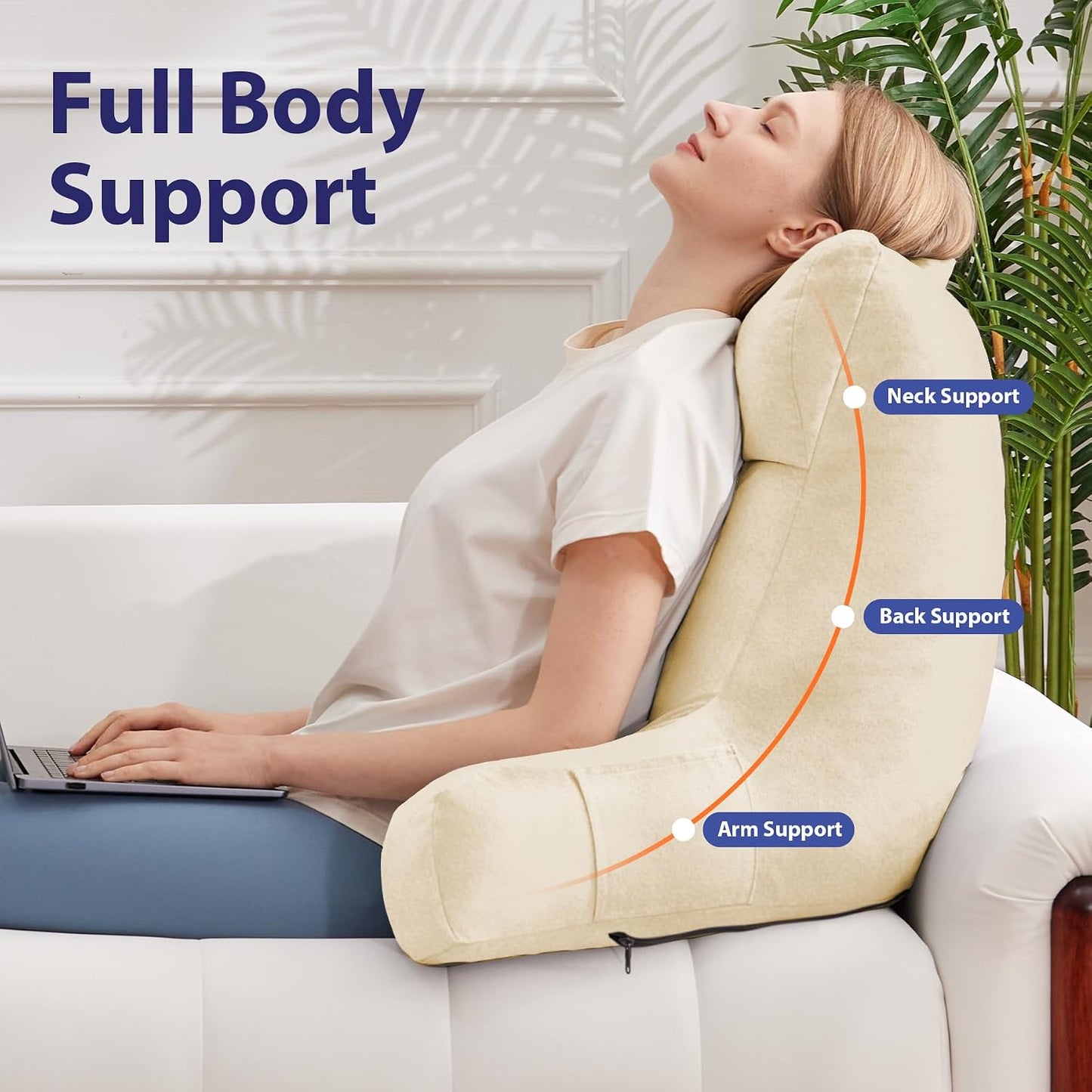 IPYNBAP Back Pillow for Bed Sitting up, Reading Pillow for Sitting in Bed Adult, Back Support Pillow, Memory Foam Sit up Lounge Backrest Pillow with Arms for TV, Couch, Chair, Dorm, 18 Inch, Grey
