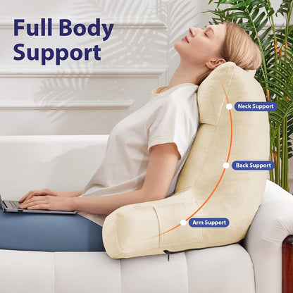 IPYNBAP Back Pillow for Bed Sitting up, Reading Pillow for Sitting in Bed Adult, Back Support Pillow, Memory Foam Sit up Lounge Backrest Pillow with Arms for TV, Couch, Chair, Dorm, 18 Inch, Grey