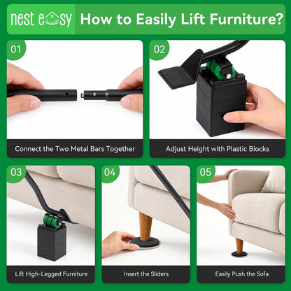 Furniture Lifter Tool 8-Pack of 3.5" Sliders, Save 80% Effort | Complete Moving Kit with Cushioned Pad - Effortlessly Moves Sofas, Couches & Appliances on Carpet or Hardwood Floors Safely