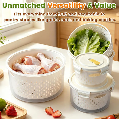TBMax Fruit Storage Containers for Fridge Organizers and Storage, 4 Pack Large Produce Saver with Airtight Lid & Colander for Berry Lettuce Salad Vegetable Storage, Refrigerator Organizers