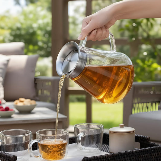 Aquach 51oz Glass Teapot with Filter Lid, Stovetop Safe Tea Pot