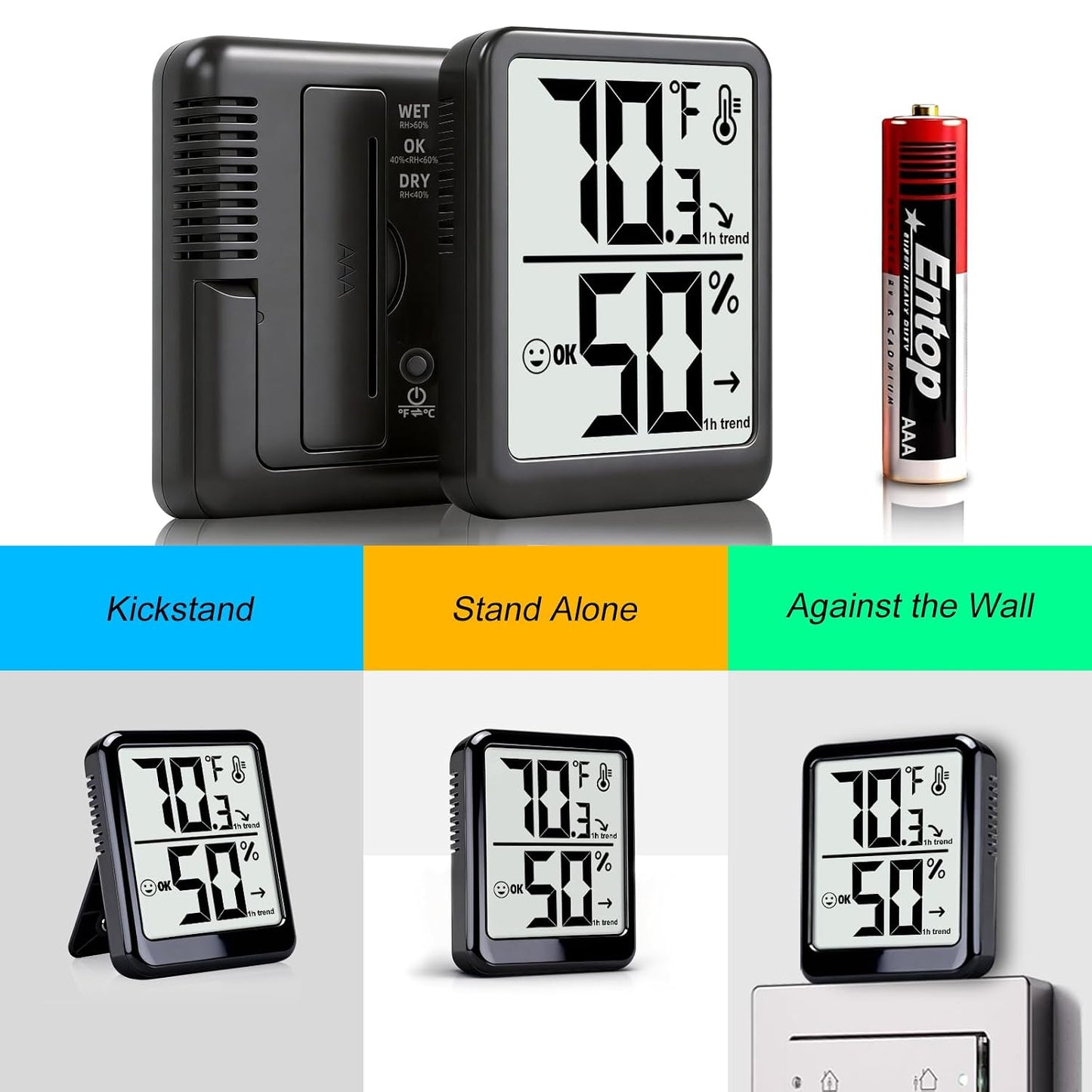 Room Thermometer Indoor Hygrometer Digital Humidity Meter | Accurate Sensor, Fast Refresh, Big Digits, Easy to View, ℉/℃, w/ AAA Battery, Compact for Home, Office, Pet, Plant