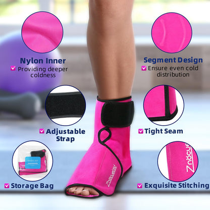 Ankle Ice Pack Wrap for Foot Heel Pain Relief and Swelling Large Reusable Gel Ice Cold Packs for Achilles Tendonitis Plantar Fasciitis Sprained Ankles Swollen Feet Surgery Recovery(Hot Pink)