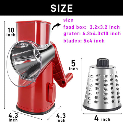 Weltonhm 4 in 1 Large Rotary Cheese Grater Hand Crank (black, 3 Graters) | Cheese Shredder Rotary and Slicer with 4 Stainless Steel Blades for Vegetables, Veggie and Cheese, Stronger Suction Base