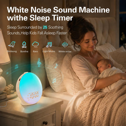 JALL Full Screen Dimmer Sunrise Alarm Clocks for Bedrooms, Wake Up Light with FM Radio, 25 White Noise Sleep Sounds, Bluetooth Speaker, Dual Alarms Bedside Clock for Heavy Sleepers
