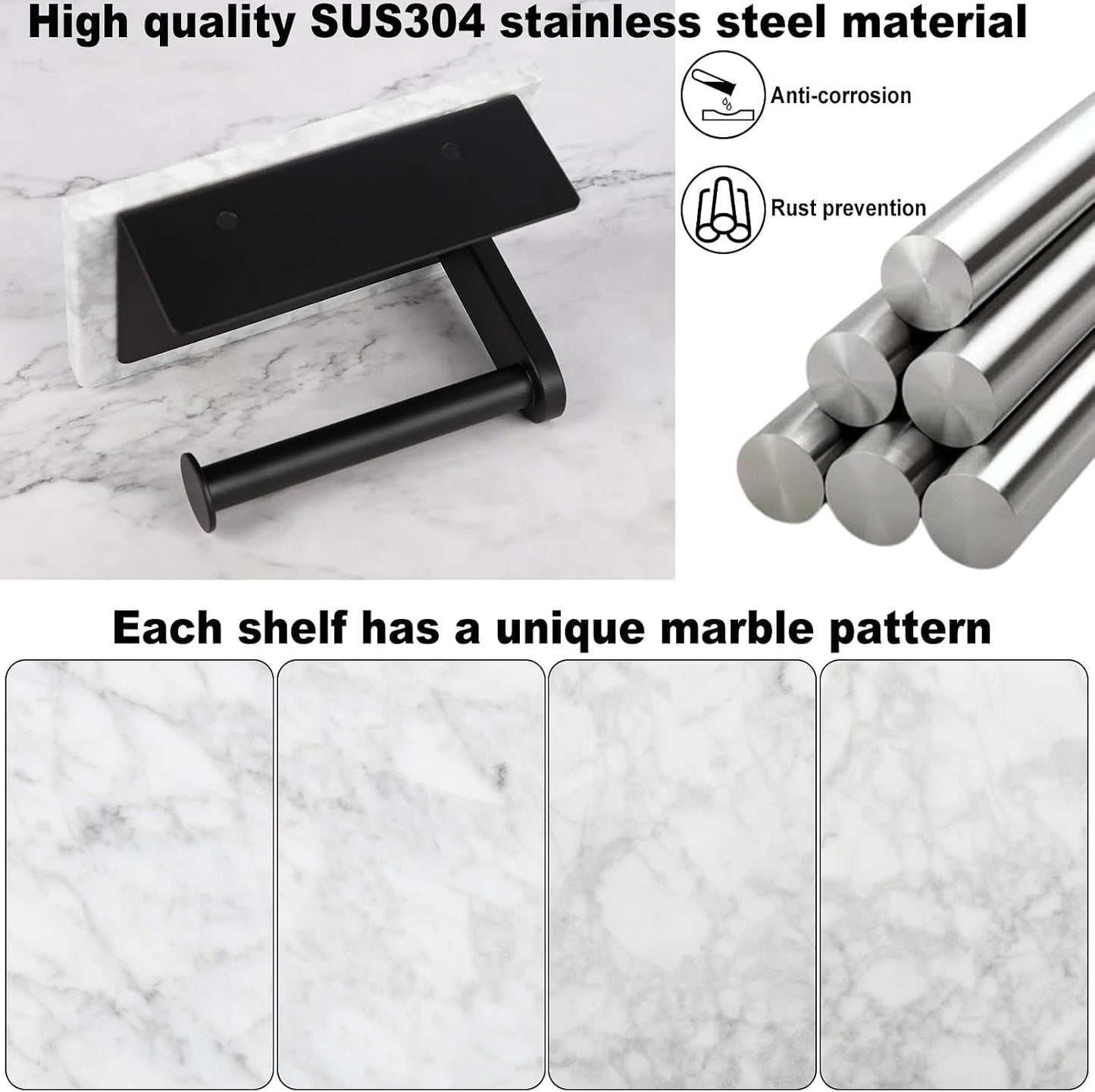Toilet Paper Holder with Natural Marble Shelf for Bathroom Washroom,Wall Mounted Tissue Holder Suitable for Mega Roll (Brushed Nickel,Small 6.7 * 4.3 in)