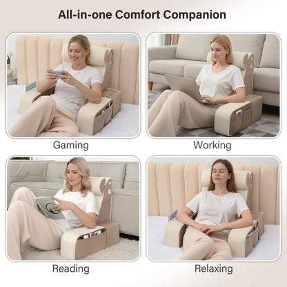 Vekkia 21" Reading Pillow for Bed with Adjustable Arms and XL Side Pockets | 60° Wedge Back Support, Washable Cover, Support Chair for TV, Gaming, Working, Nursing, Recovery in Bed & Floor, Black/Gray