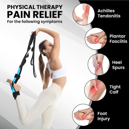 Foot and Calf Stretcher for Plantar Fasciitis Relief - Foot Rocker with Yoga Stretching Strap, Hamstring & Achilles Stretcher - Non-Slip Home Physical Therapy Equipment for Flexibility & Recovery