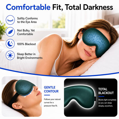 Silk Sleep Mask with Cooling Gel | Pure Mulberry Silk, Adjustable Strap, Superior Light Blocking, Includes Removable Ice Pack & Earplugs