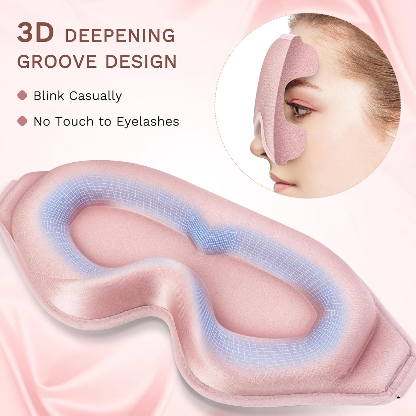 FlyCoco 99% Fully Block Out Light Eye Sleep Mask, 3D Deep Contoured Eyes Cover Zero Pressure, Long Lash Extension Eyes Mask with Adjustable Straps for Sleeping Travel Home Nap Rest Women Men (Pink)