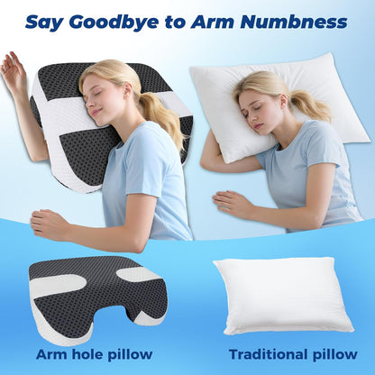 SAHEYER Side Sleeper Pillow with Arm Holes, 2 in 1 Shoulder Relief System for Rotator Cuff Pain, Memory Foam Pillow for Adults with 3 Arm Place Hole - for Side, Back and Stomach, Black