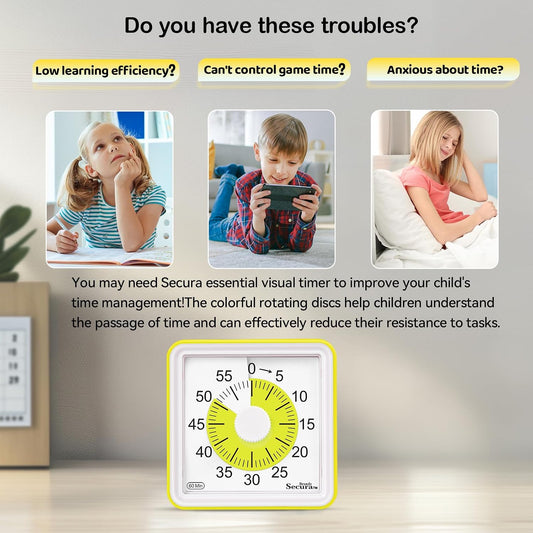 Secura Visual Timer for Kids, 60 Minute Classroom Countdown Timer for Kids