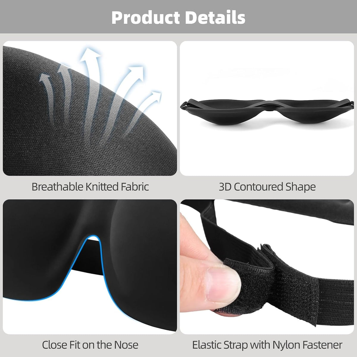 12 PCS 3D Blackout Sleep Masks, 3D Eye Mask, Lightweight Knitted Fabric Sleeping Blindfold with Zero-Pressure Eye Space, Adjustable Elastic Strap, Eye Cover for Men Women Travel Side Sleepers