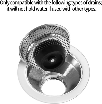 Kitchen Sink Stainless Steel Basket Strainer Replacement with Flat Bottom Rubber Stopper, 3.25 Inch, Indoor and Outdoor Kitchen Sink Strainer