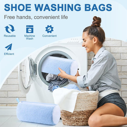 Aship Shoe Washing Machine Bag, Laundry Shoes Bag for Washer & Dryer - 2PC Reusable Shoe Cleaning Bag for Sneakers,Tennis Shoes, 360° Deep Cleaning With Self-locking Zipper for All Shoes Sizes - White