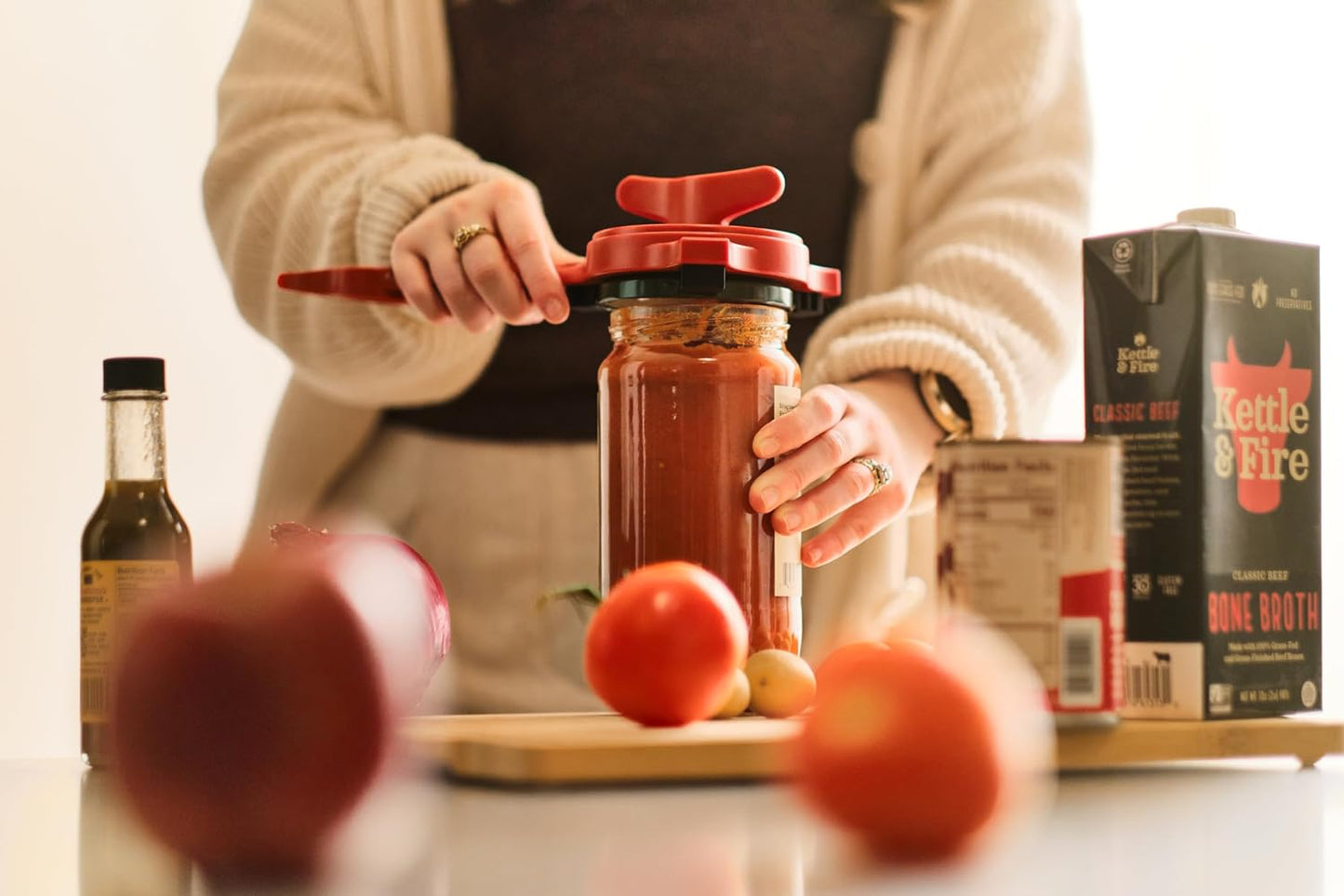 Kuhn Rikon 5-in-1 Multi-Purpose Strain-Free Opener for Jars, Bottles and Ring-Pull Cans, 5 x 10 x 2.25 inches, Red