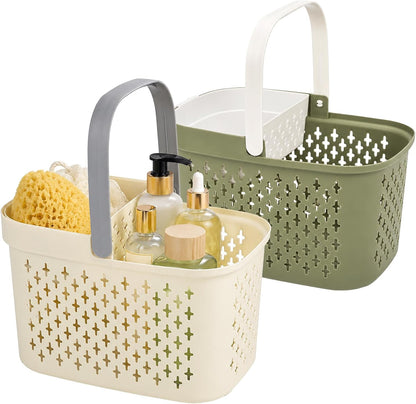 2 Pack Portable Shower Caddy Basket, Plastic Organizer Storage Tote with Handle and Removable Slot, Plastic Storage Caddy Basket for Bathroom, College, Dorm, Camp, Gym, Cleaning Supplies