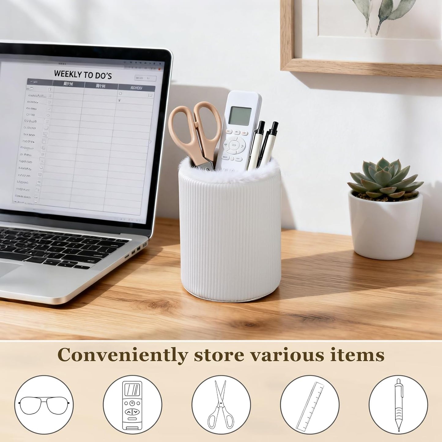 Mkono Glasses Holder for Nightstand, PU Leather Anti-Scratch Eyeglass Stand | Soft Plush Line Protect, Weighted Anti-tip Base, Extra Space-Saving, Compact Size, Multi-Use Storage, Fits Desk Office Table
