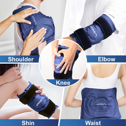 APEXUP Ice Pack for Knee Pain Relief, Large Reusable Wrap After Surgery, Flexible Gel Cold Pack for Injuries, Pain Relief for Back, Shoulder, Elbow, Ankle and Leg (Blue, L, 1PK)