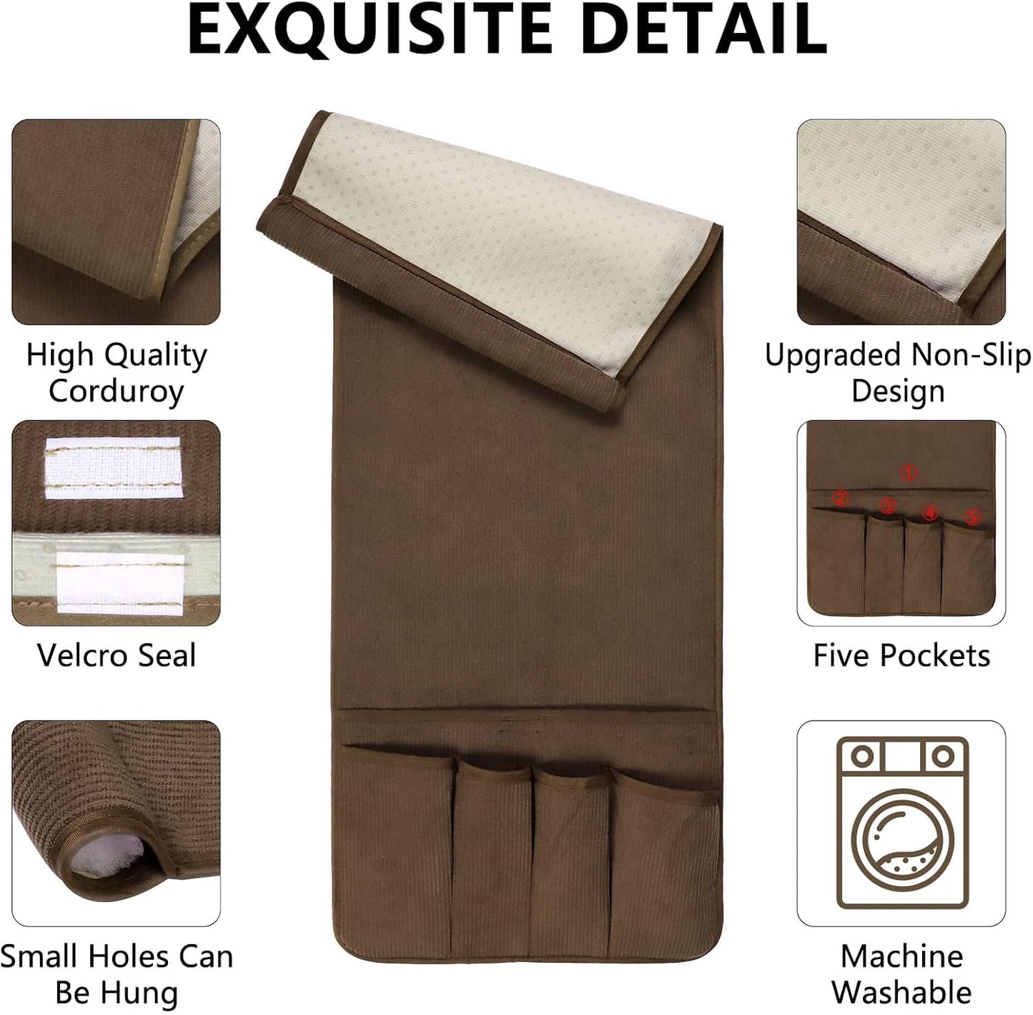 Remote Control Holder, Anti Slip Armchair Caddy Couch Caddy with 5 Pockets | Remote Holder Couch Caddy with 5 Pockets for Storage Accessories Bedside Organizer Senior Gifts (Beige,35''x12.4'')