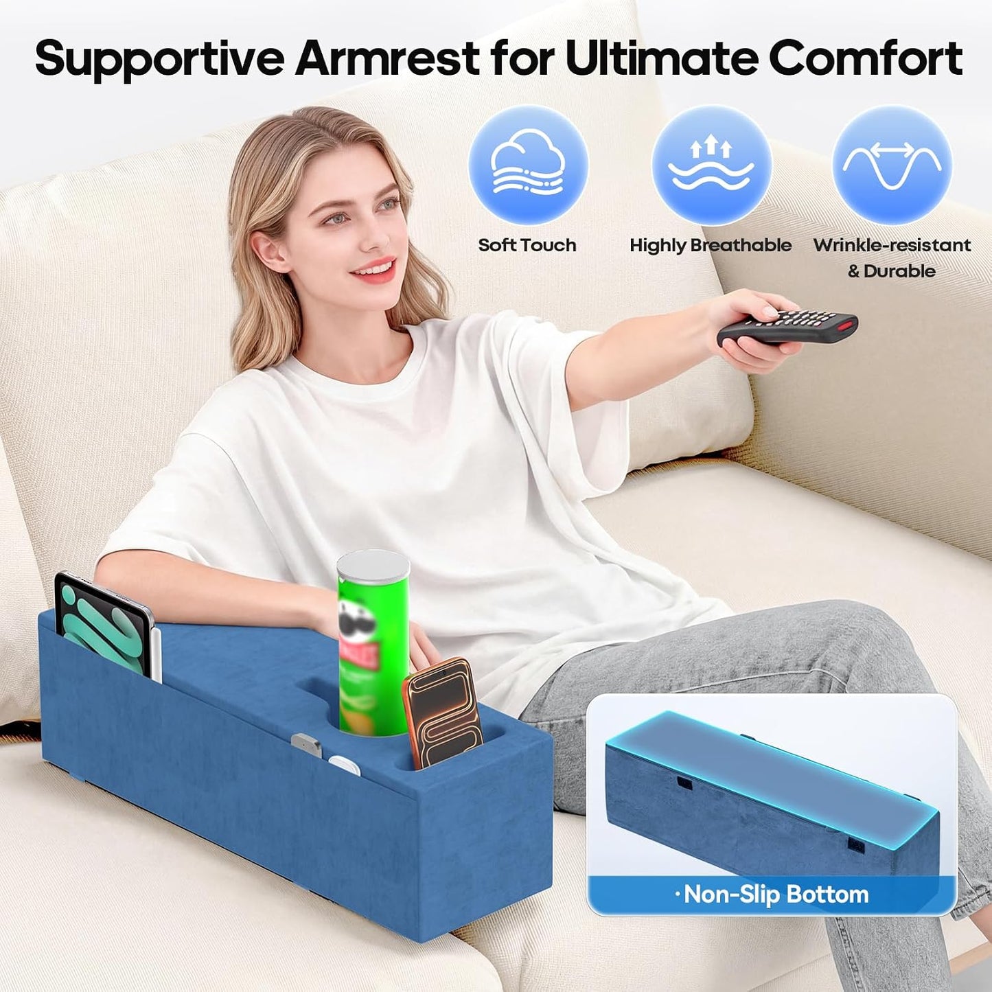 Removable Sofa Armrest Couch Caddy with Cup Holder Insert Between Cushions | Sofa Accessories Storage, Couch Armrest Pillow Table with Drink Holder