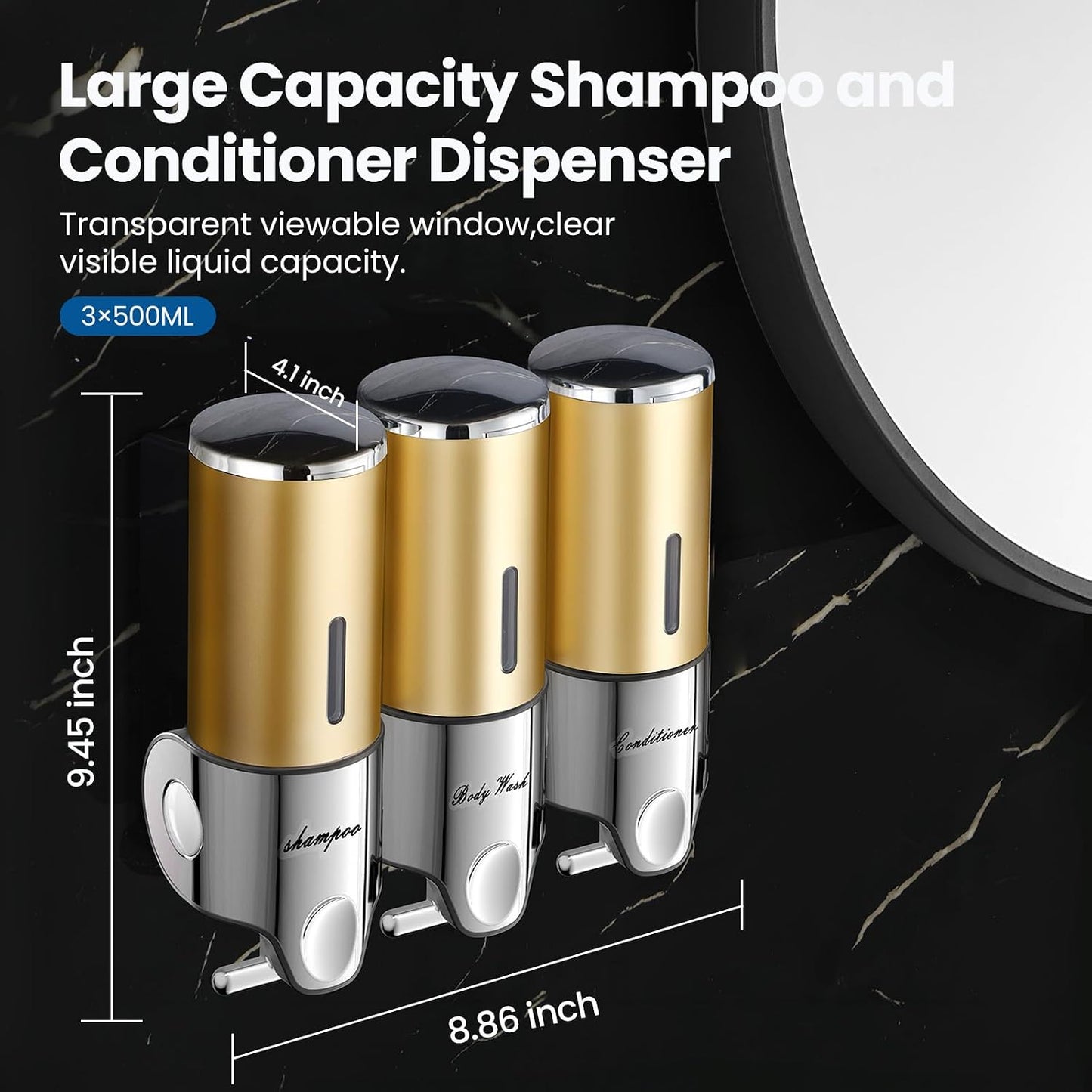 EXIN DECHEN Shampoo and Conditioner Dispenser(Triple x 16.9 oz,Clear) | Easy Installation,Wall-Mounted,Bottle Separable,Large Capacity,Shower Shampoo Conditioner Body Wash Dispenser for Bathroom