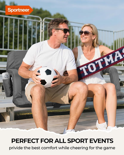 Sportneer Stadium Seats with Back Support: 2.5'' Thick Comfy Cushion 6 Adjustable Angle Bleacher Seat with Armrest - 2 Large Pockets, 2 Cup Holders Stadium Chair for Sport Events Concerts Parks