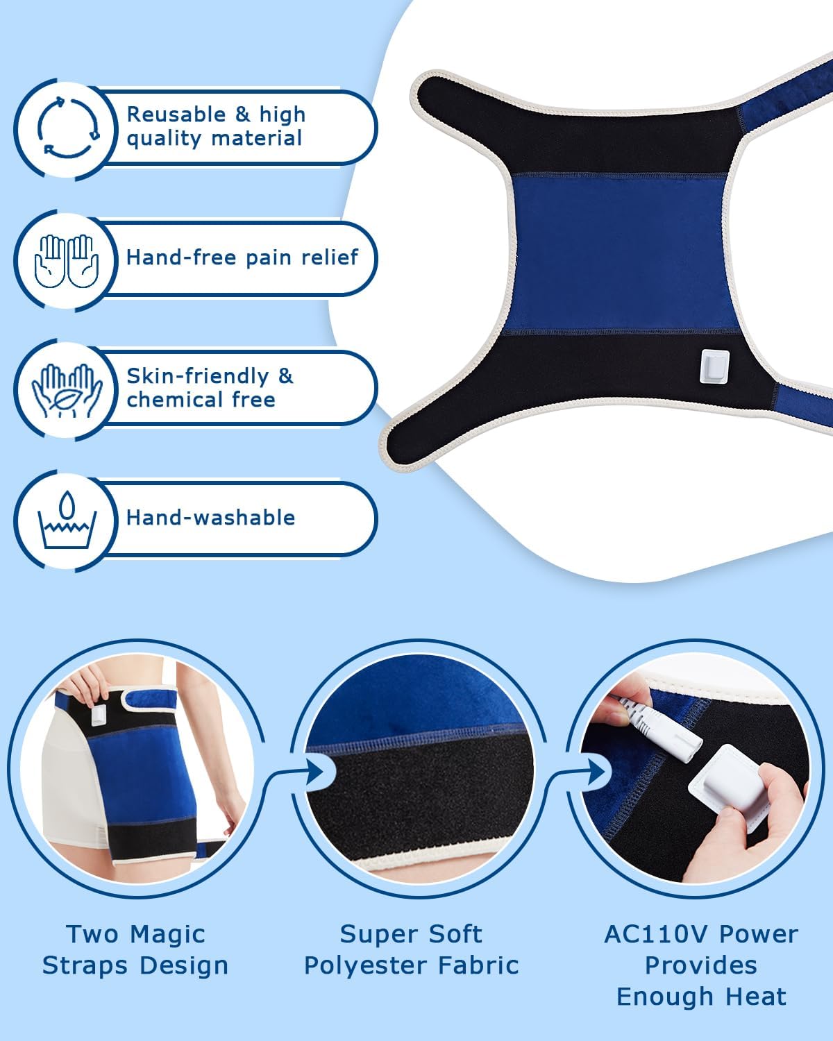 Cordless Leg Massager for Circulation and Pain Relief - 5000mAh Portable Heating Pad for Leg and Calf with 3-Level Vibration Massage, 104-140℉ Adjustable Temperature & 30/45/60 Min Timer