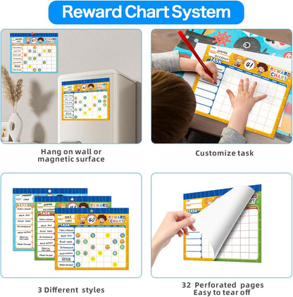 ANSTROUT Boho 32 Chore Charts Behavior Reward Chart System,Sticker Chore Chart Pad for Students with 2328 Stickers, 12.2" x 9.8" Magnetic Reward Chart to Develop Responsibility & Good Habits.