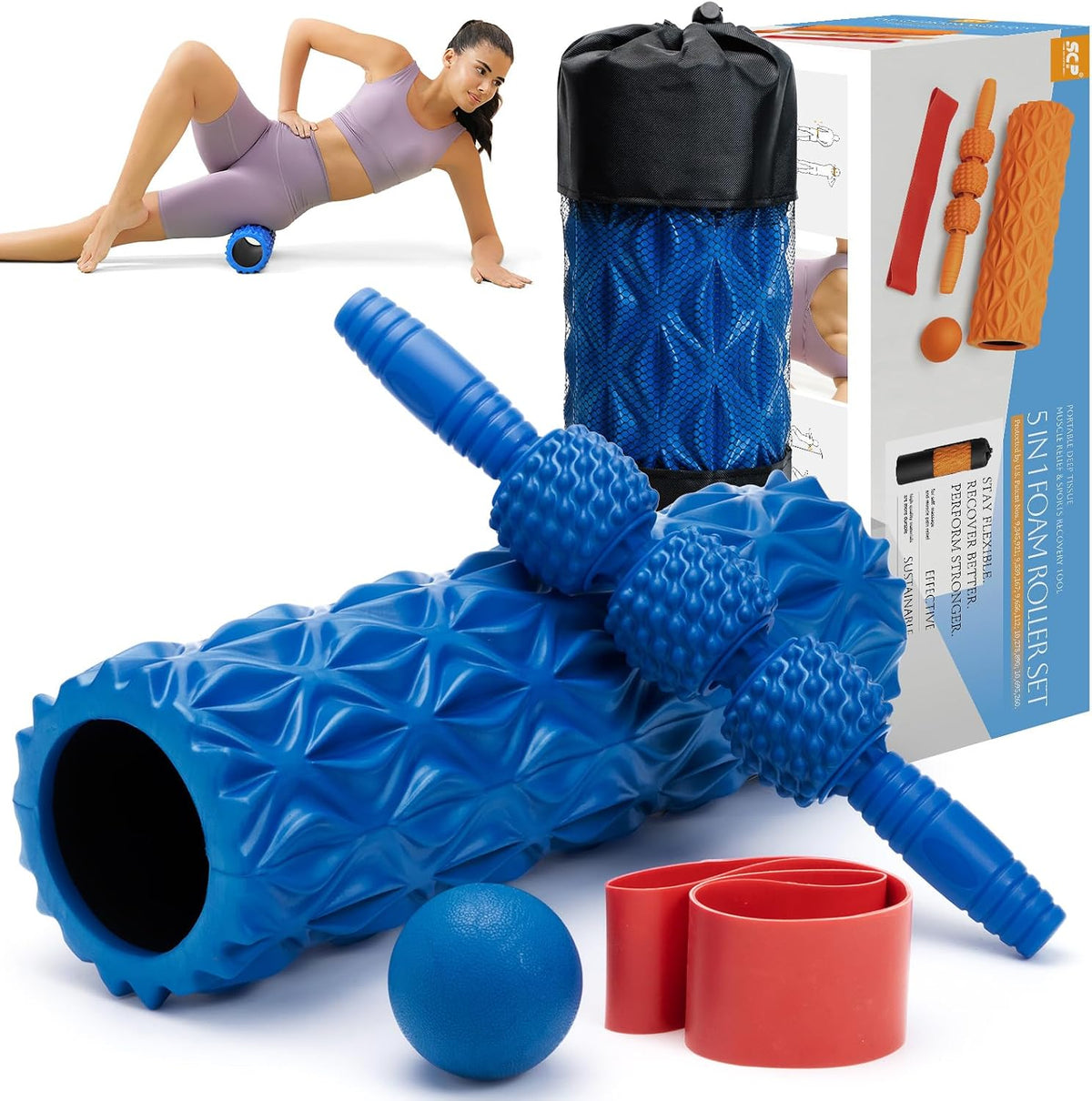 SUBCULTUREPICK 5 in1 Foam Roller Set, Trigger Point Foam Roller Deep Tissue
