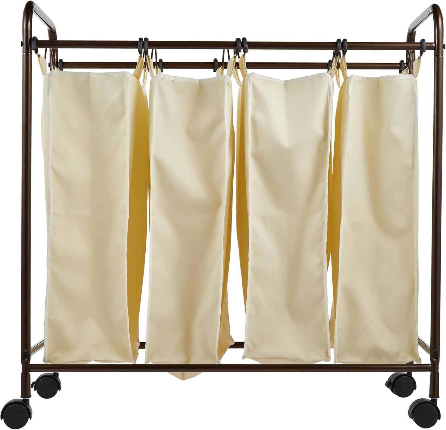 Household Essentials 7173 Rolling Quad Laundry Sorter with Removable Hamper Bags | Antique Bronze Frame